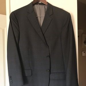 2 piece suit gray blue stripes made in USA